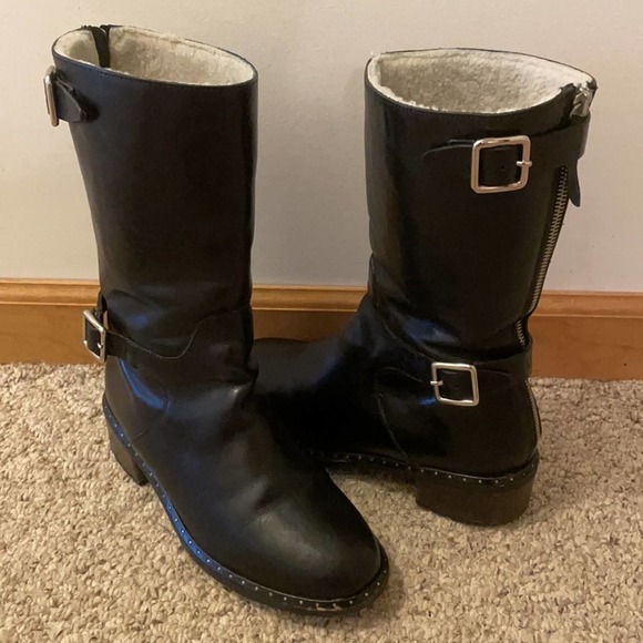 UGG Shoes - UGG Collection Vincento Italian Leather Moto Black Biker Boots Size 8
